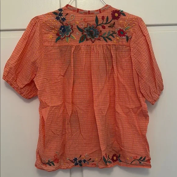 LIKE NEW Johnny Was Embroidered Orange Blouse with Floral and Butterfly Design - Picture 6 of 9